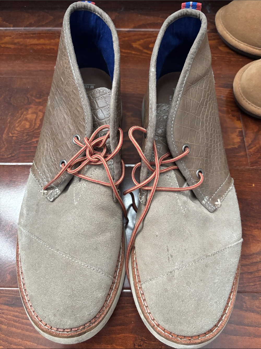 Toms Men's Taupe Suede & Textured Collar Chukka Boots with Rust Laces